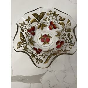 Carnival Dugan Diamond Goofus Glass Painted Intaglio Cherry Bowl 10" VTG